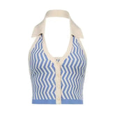 Striped Pattern Knitted Backless Crop Top